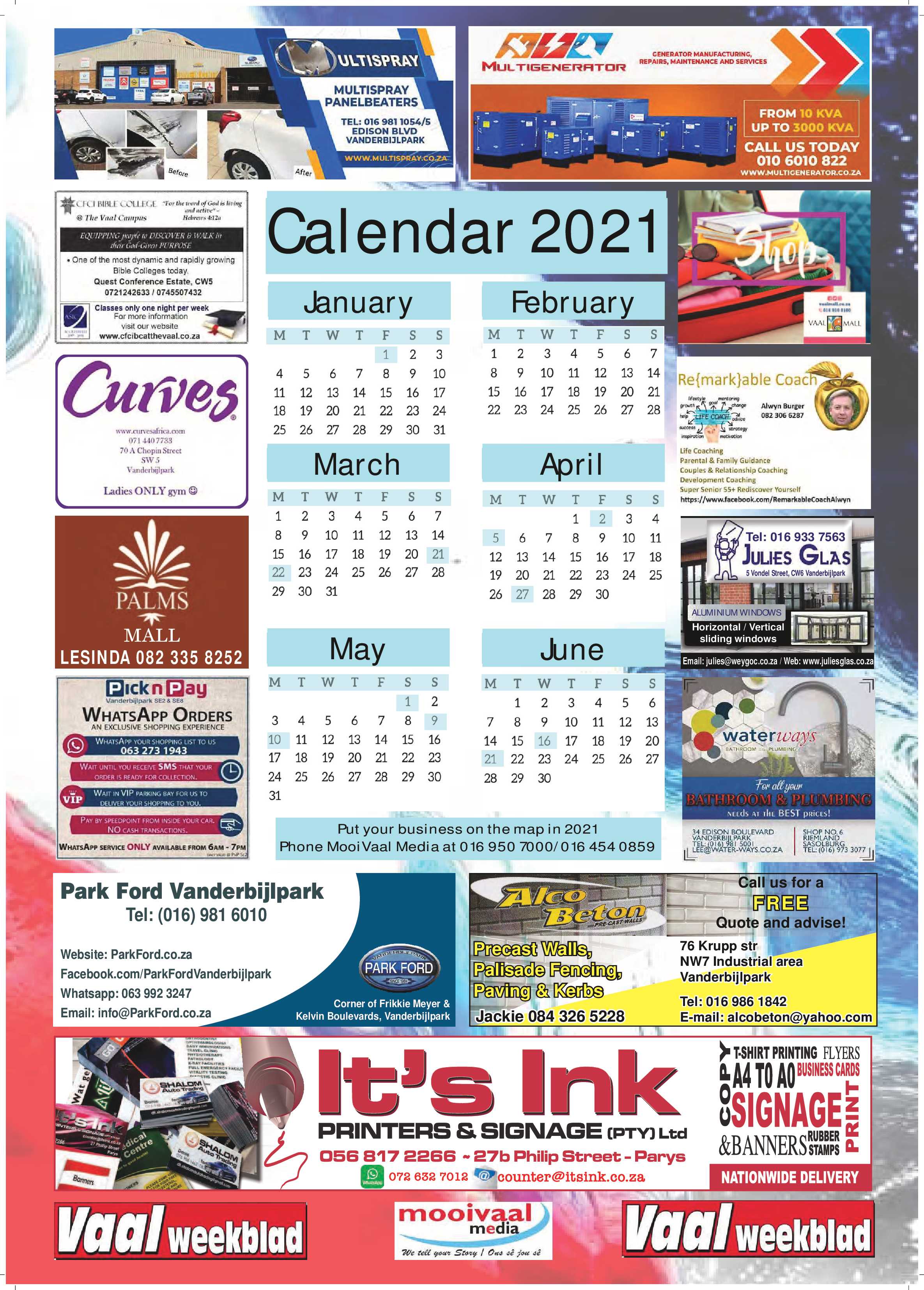 Calendar 2021 page 1