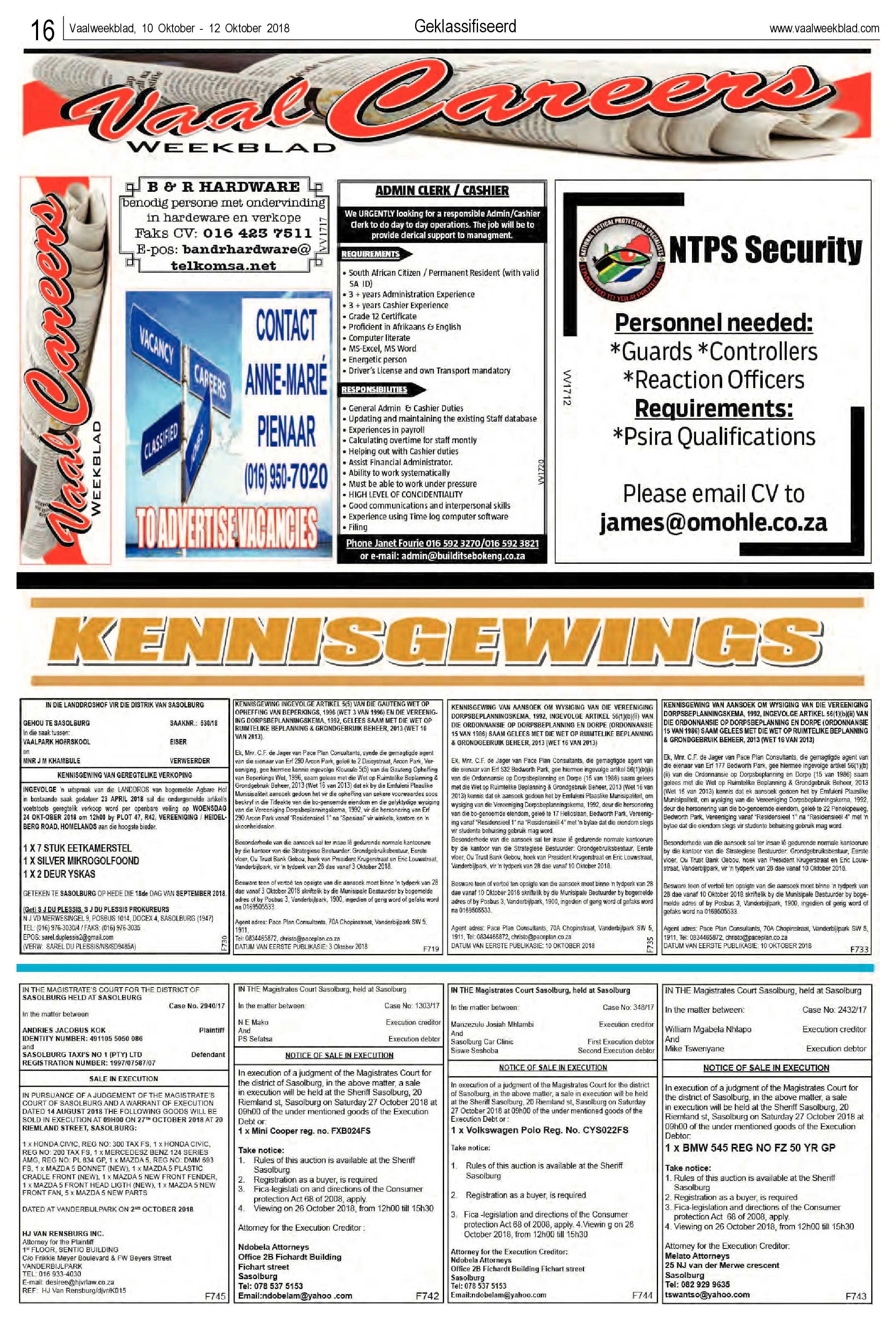 Vaalweekblad 10 – 12  Oktober 2018 page 16