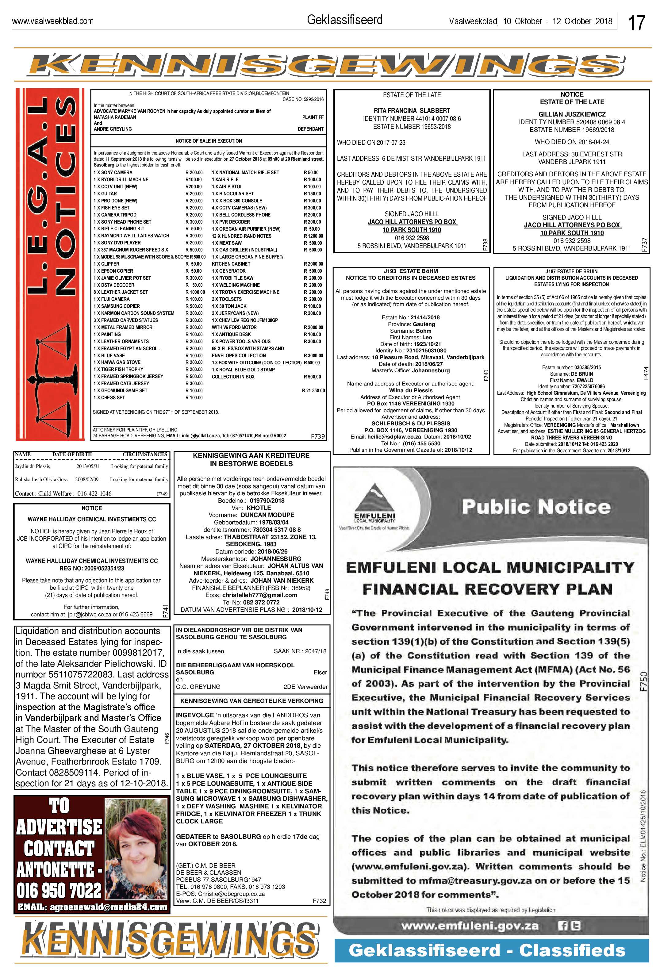 Vaalweekblad 10 – 12  Oktober 2018 page 17