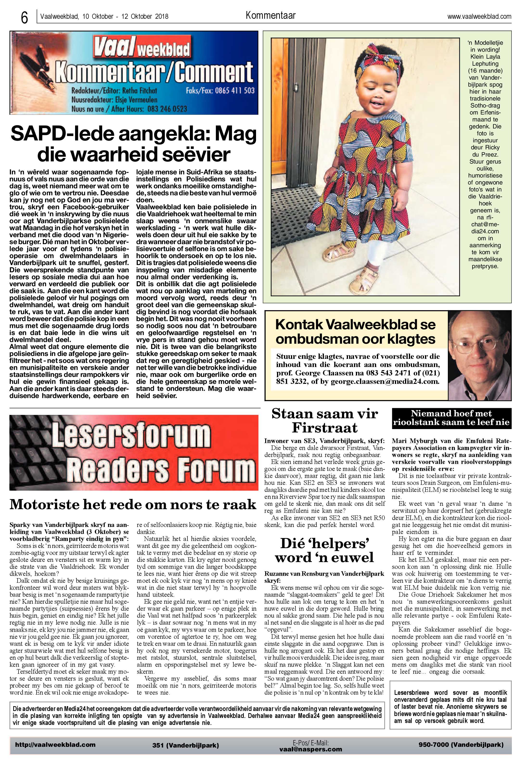 Vaalweekblad 10 – 12  Oktober 2018 page 6