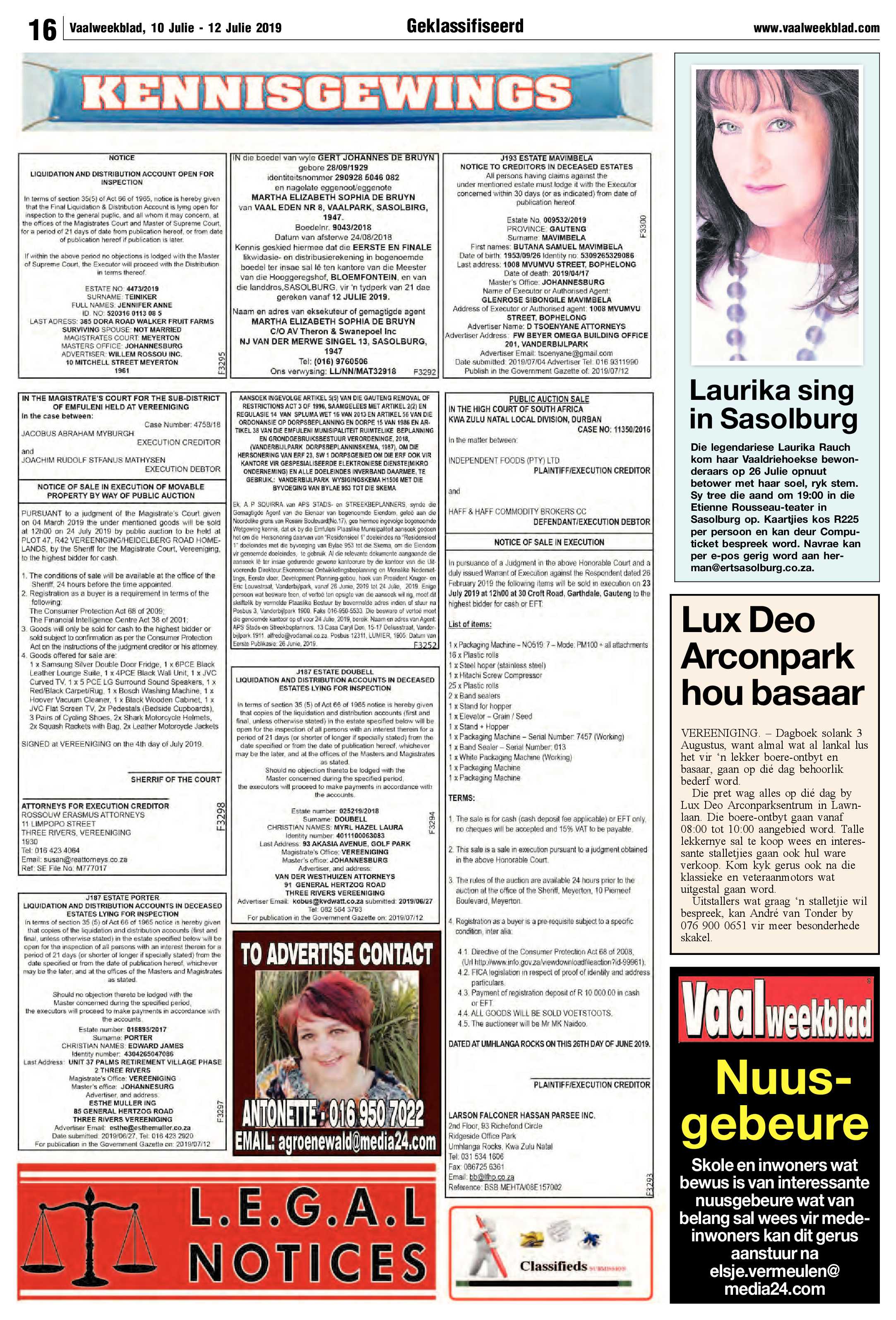 Vaalweekblad 10 – 15 Julie 2019 page 16