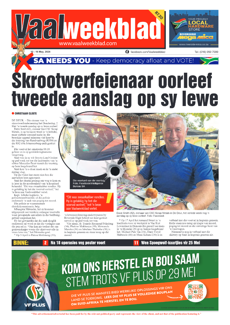 Vaalweekblad – 10 – 16 May, 2024 page 1