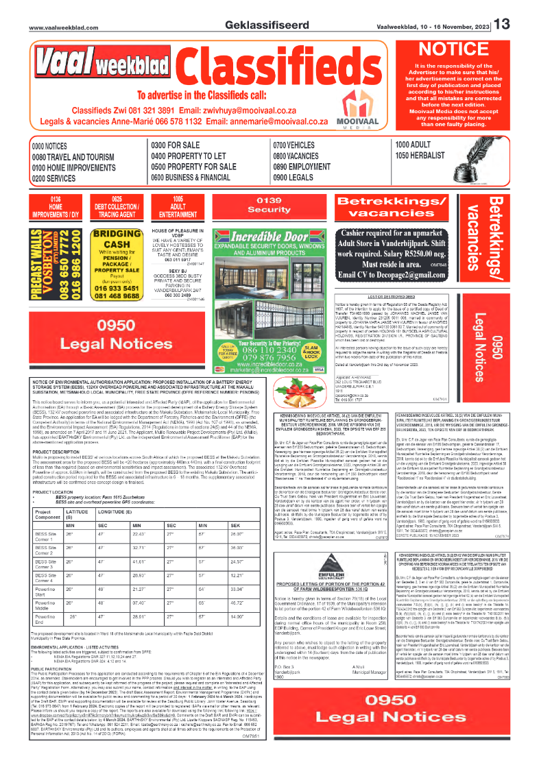 Vaalweekblad, 10 – 16 November, 2023 page 13