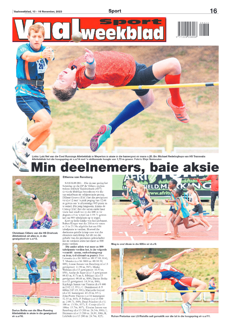 Vaalweekblad, 10 – 16 November, 2023 page 16