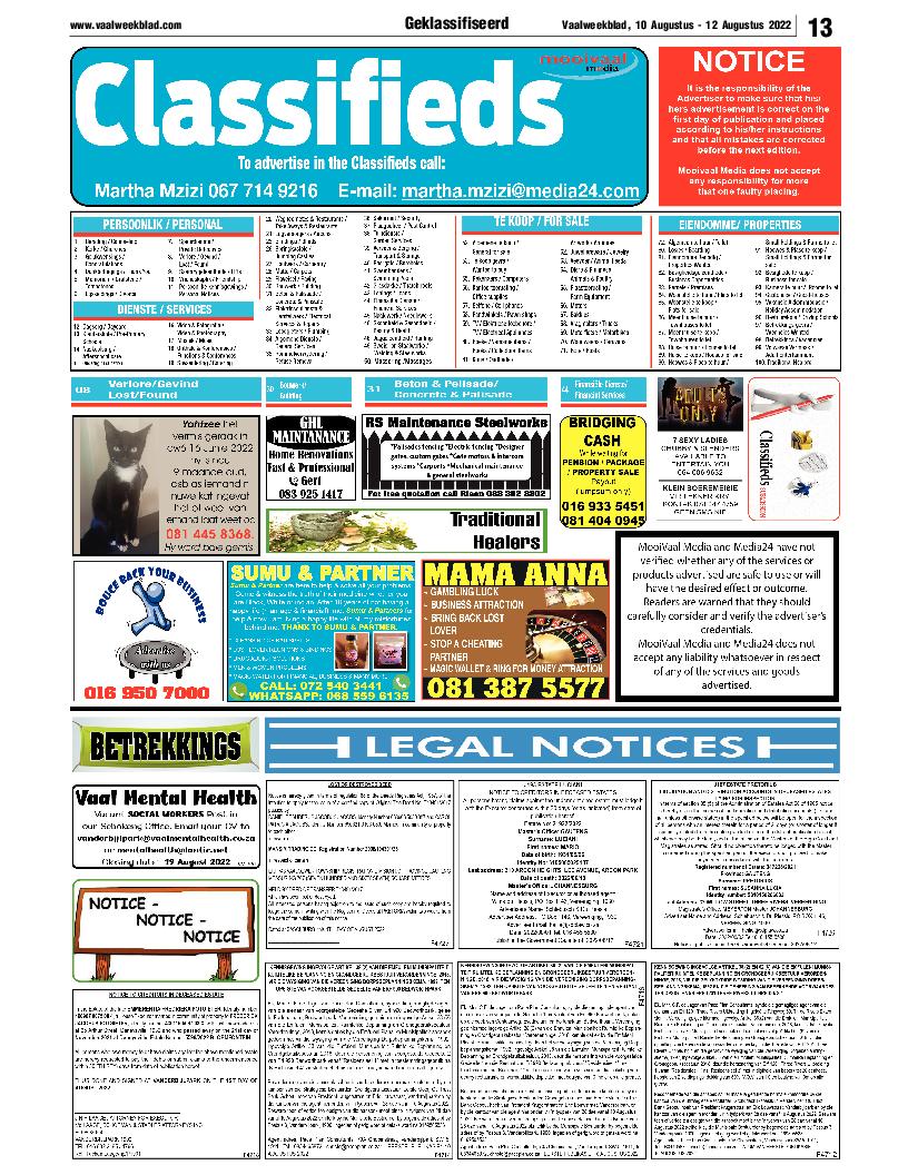 Vaalweekblad, 10 Augustus – 12 Augustus 2022 page 13