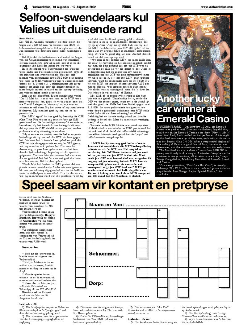 Vaalweekblad, 10 Augustus – 12 Augustus 2022 page 4