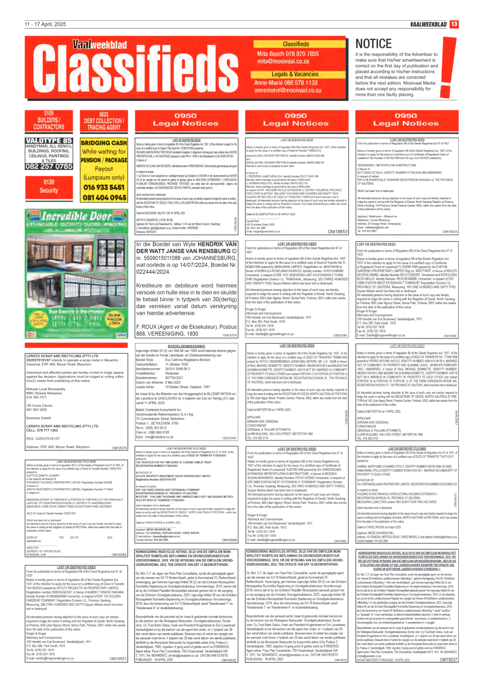 Vaalweekblad 11 – 17 April, 2025 page 13