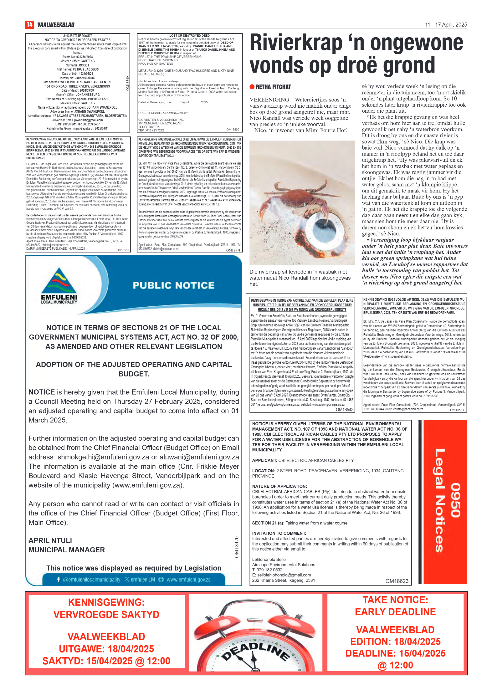 Vaalweekblad 11 – 17 April, 2025 page 14