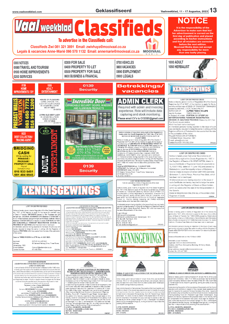 Vaalweekblad, 11 – 17 Augustus, 2023 page 13