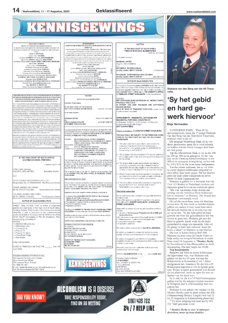 Vaalweekblad, 11 – 17 Augustus, 2023 page 14