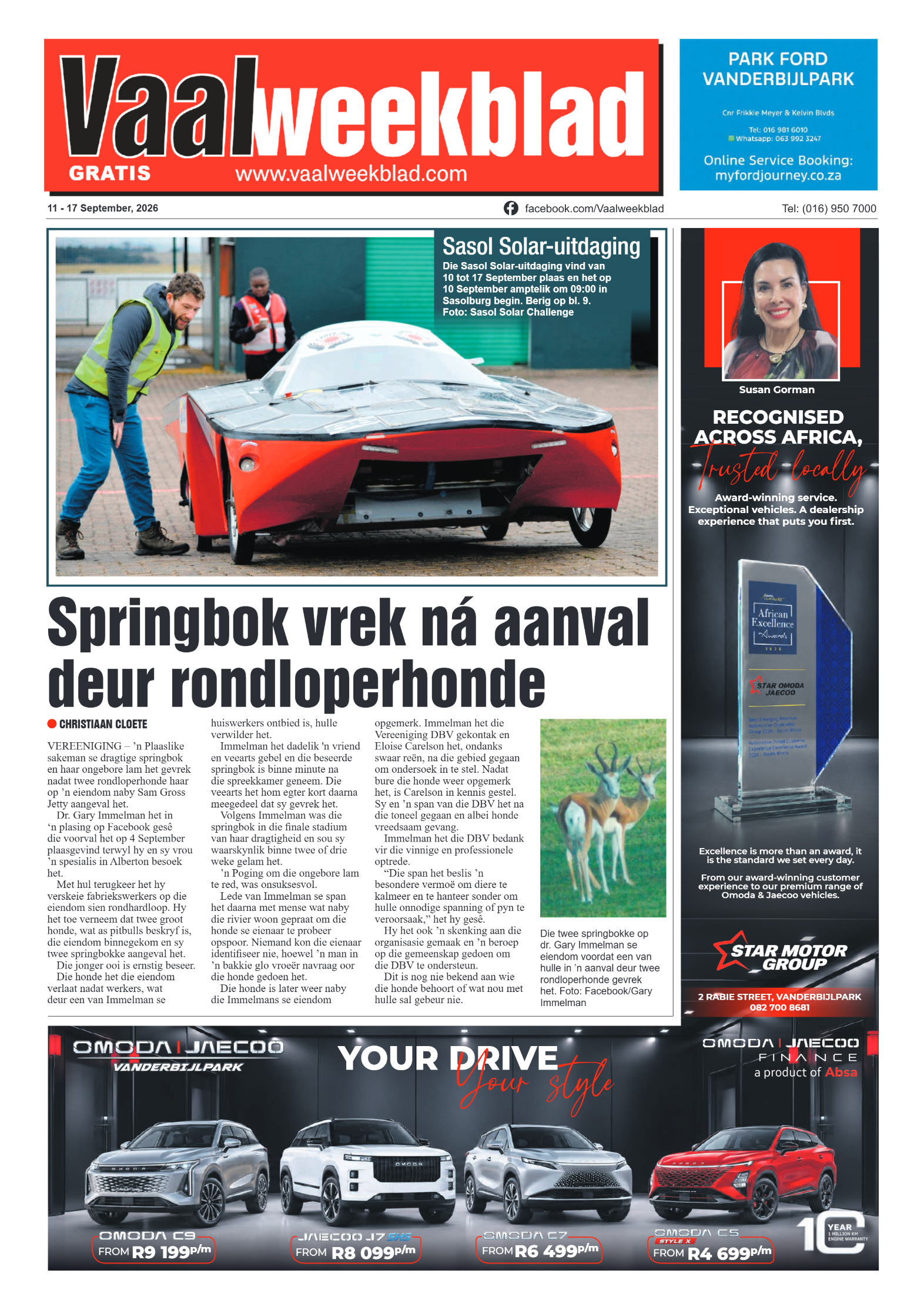 Vaalweekblad – 11 September 2026 page 1