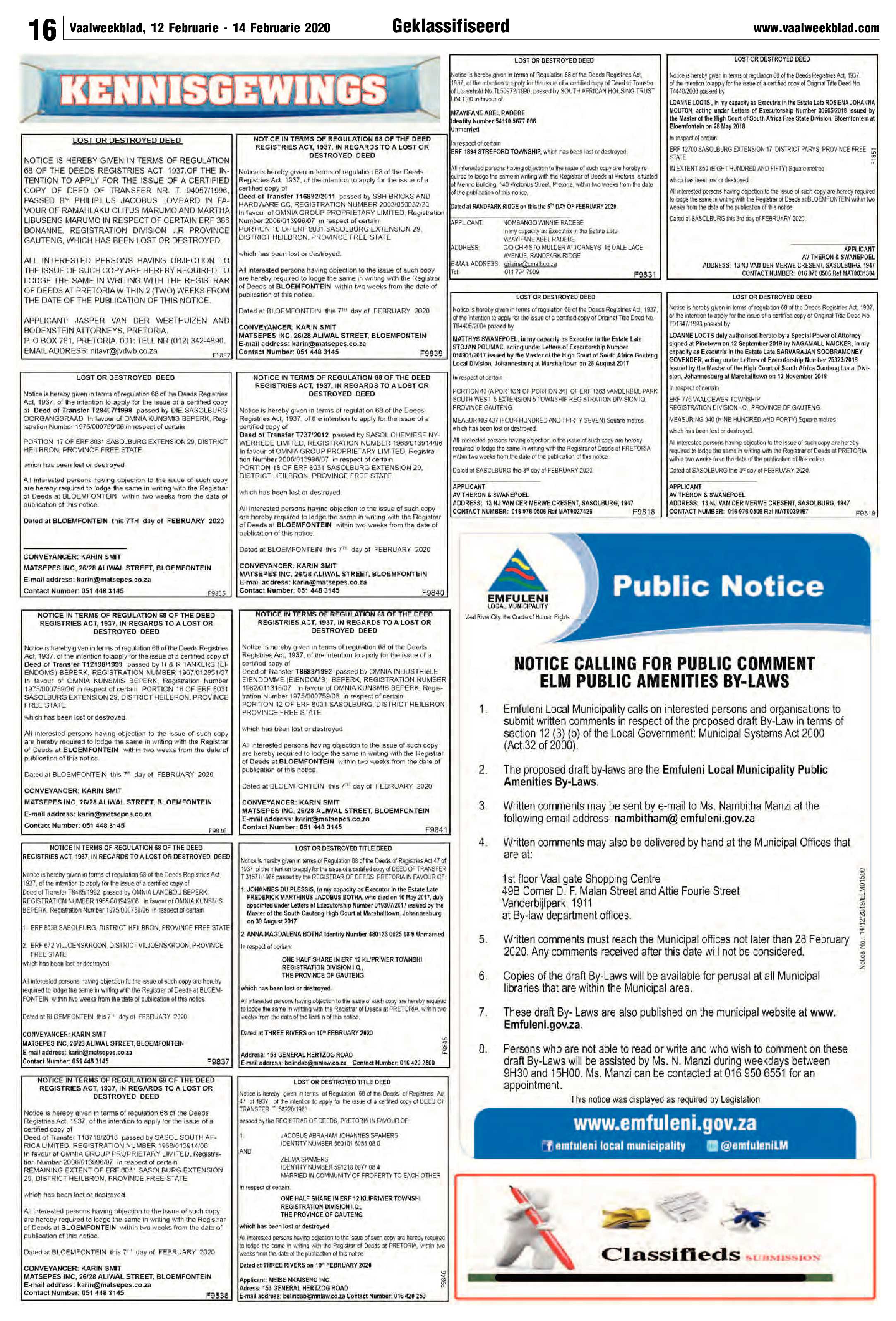 Vaalweekblad 12 – 14 February 2020 page 16