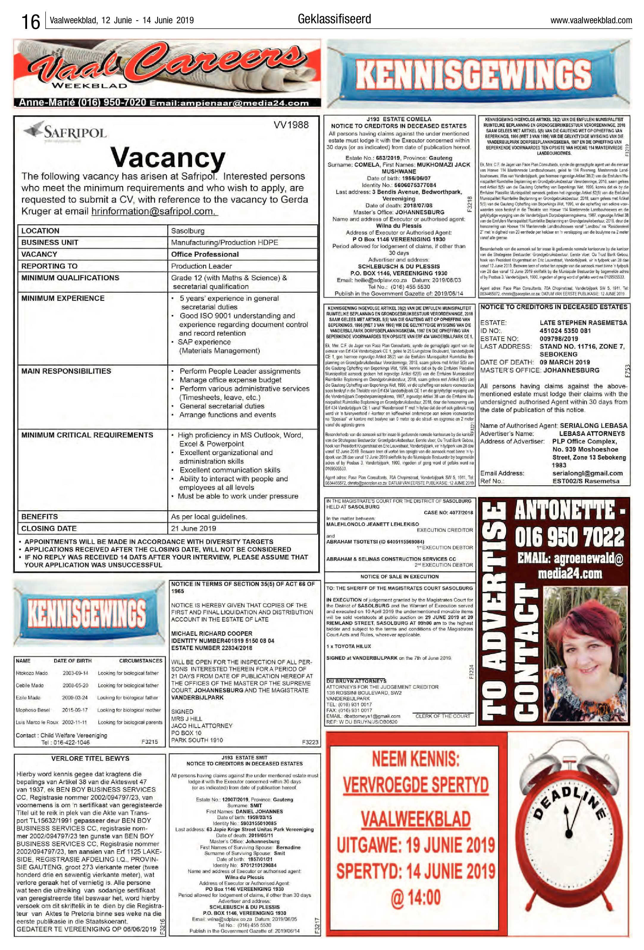 Vaalweekblad 12 – 14 Junie 2019 page 16