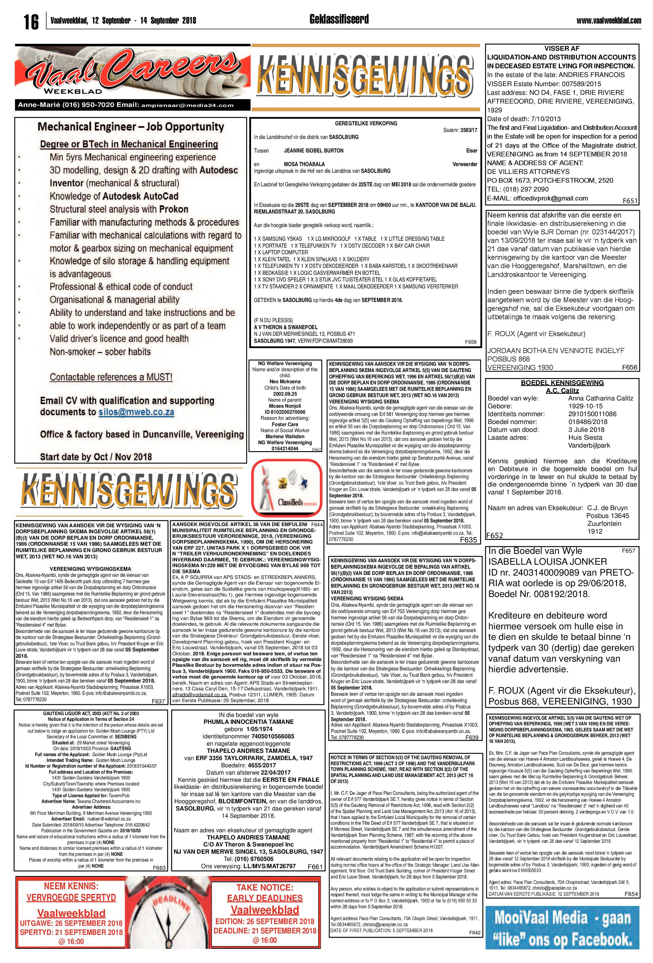 Vaalweekblad 12 – 14 September 2018 page 16
