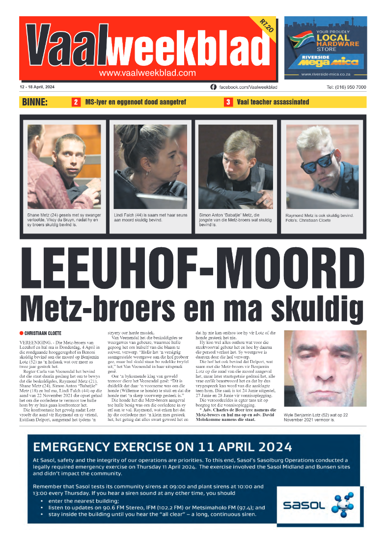 Vaalweekblad 12 – 18 April, 2024 page 1