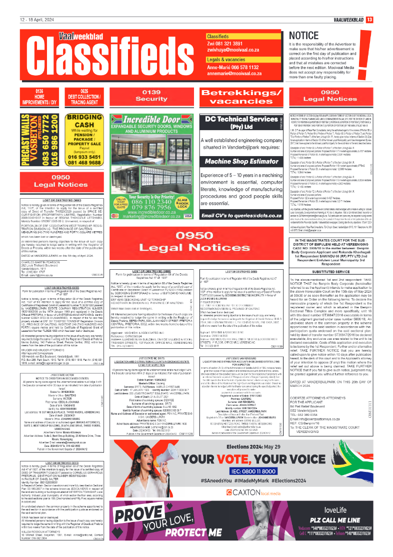 Vaalweekblad 12 – 18 April, 2024 page 13