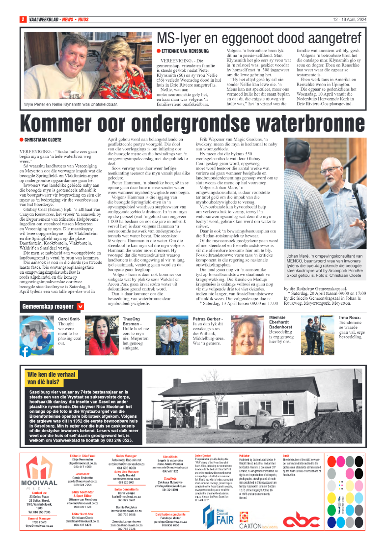 Vaalweekblad 12 – 18 April, 2024 page 2