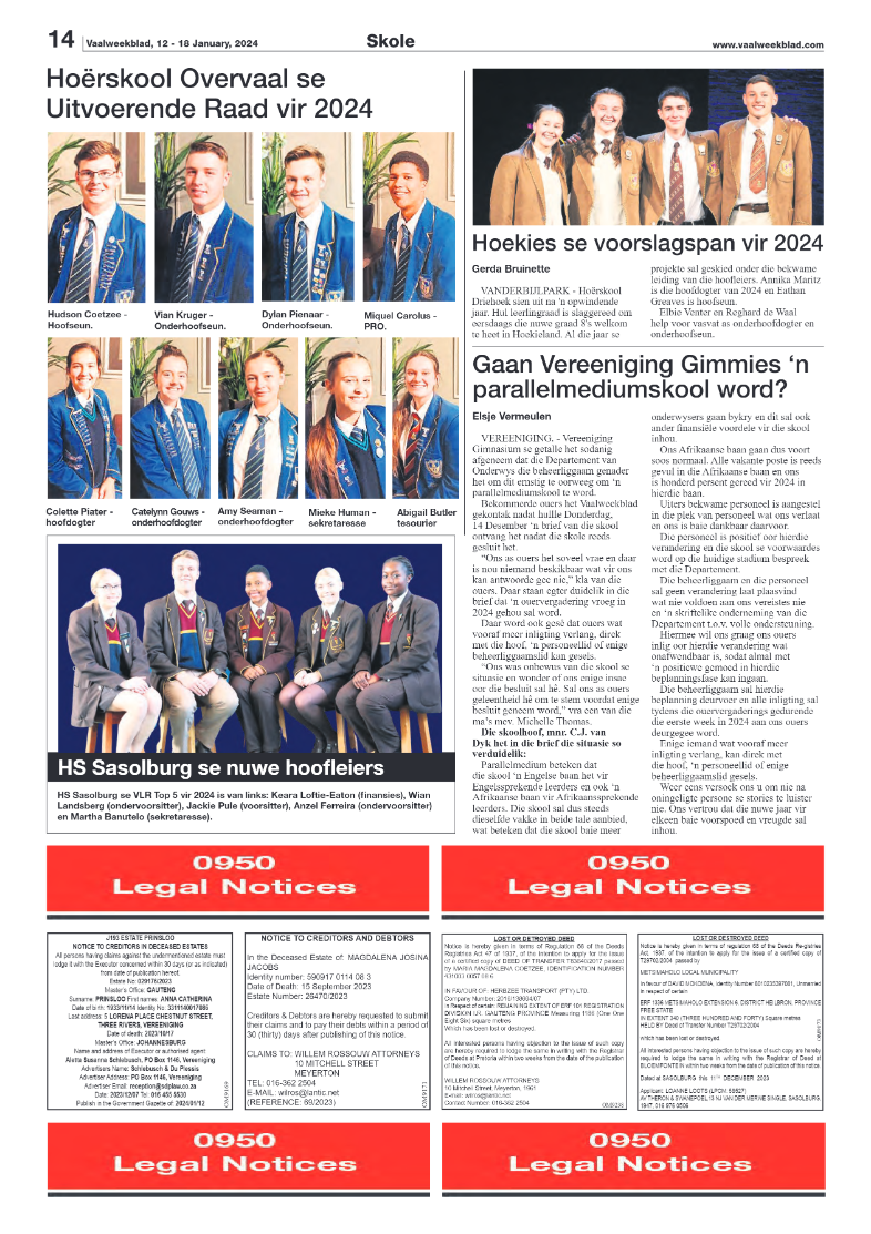 Vaalweekblad, 12 – 18 January, 2024 page 14
