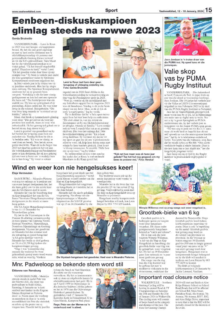 Vaalweekblad, 12 – 18 January, 2024 page 15