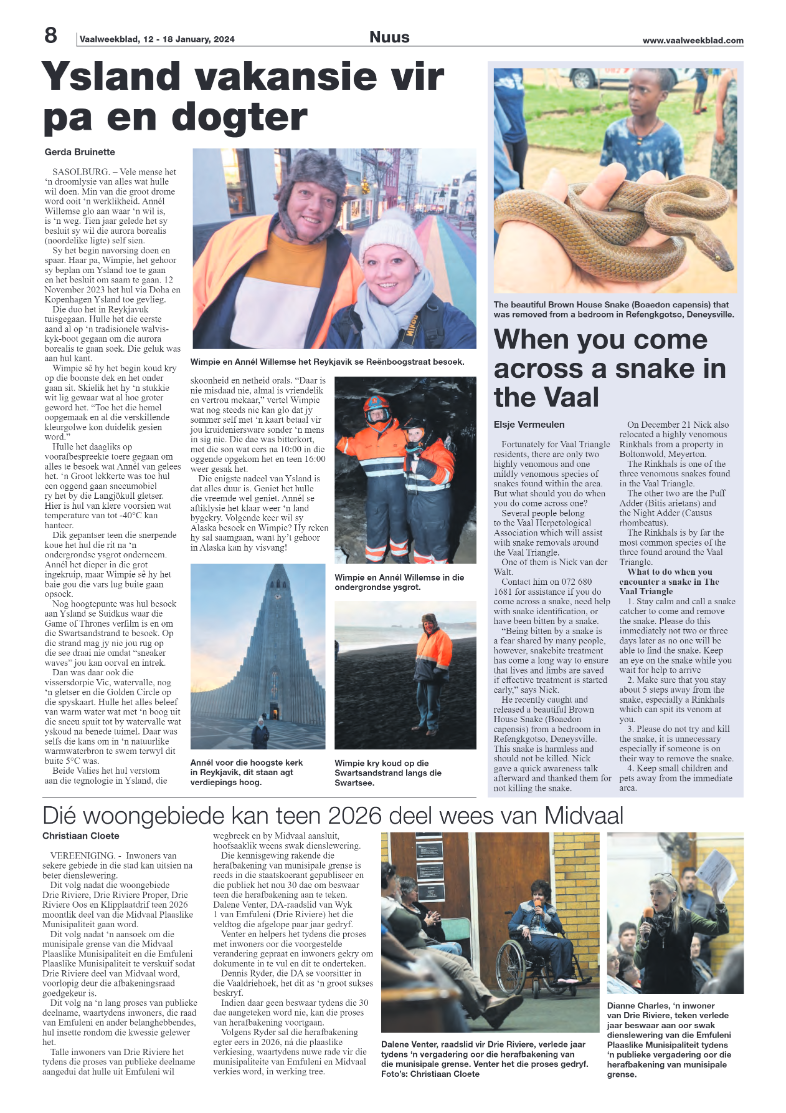 Vaalweekblad, 12 – 18 January, 2024 page 8