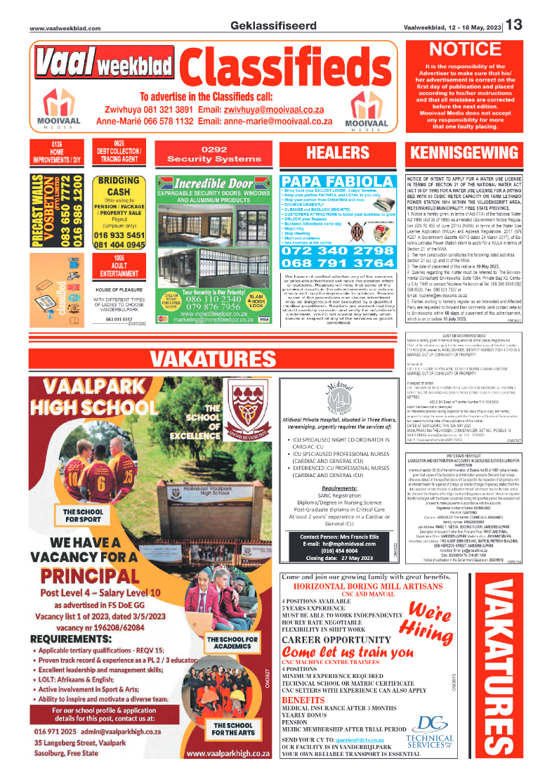 Vaalweekblad, 12 – 18 May, 2023 page 13
