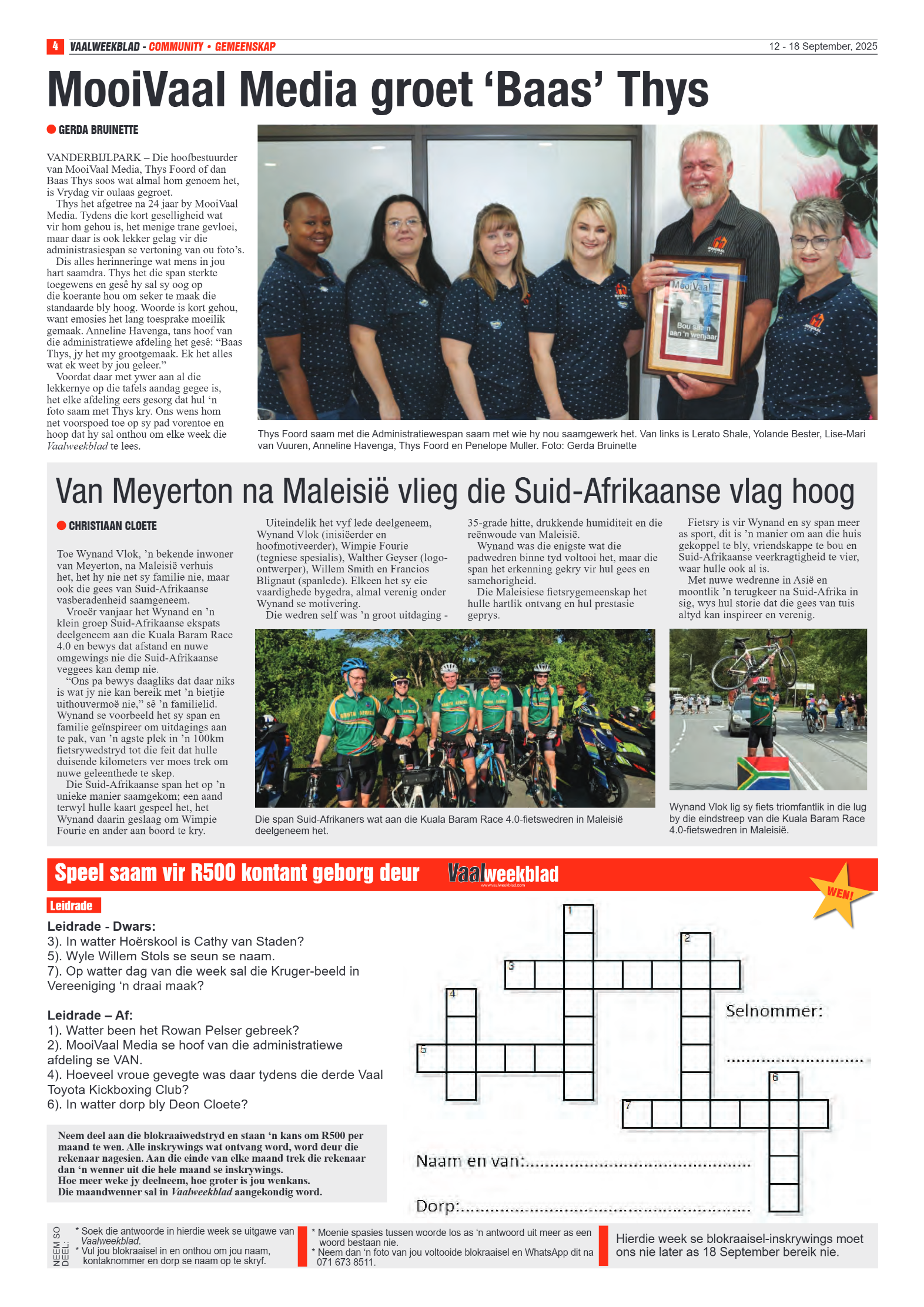 Vaalweekblad 12 – 18 September, 2025 page 4