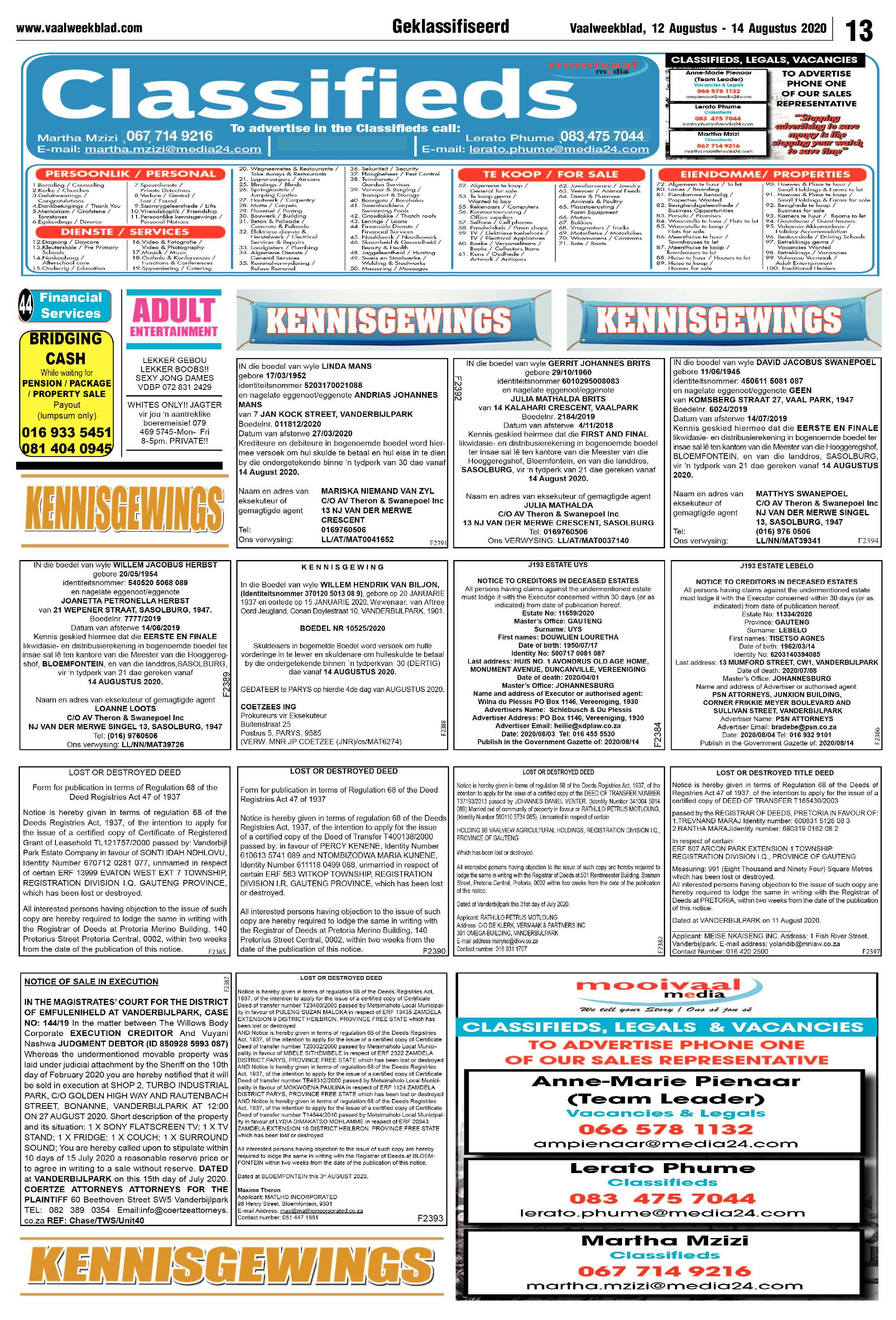 Vaalweekblad 12 Augustus – 14 Augustus 2020 page 13