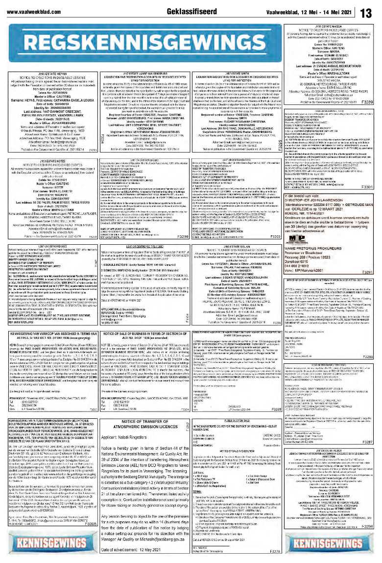 Vaalweekblad, 12 Mei – 14 Mei 2021 page 13