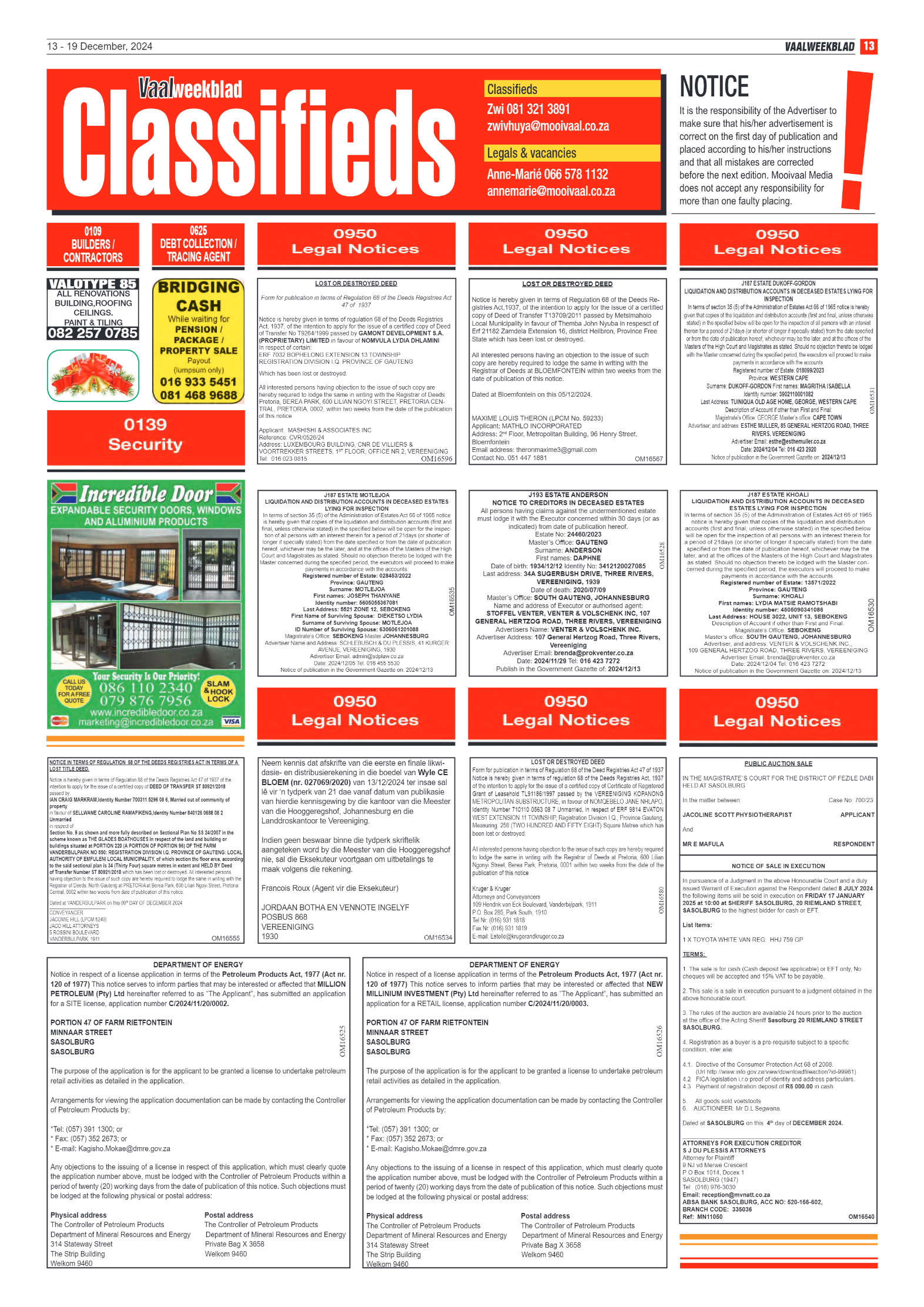 Vaalweekblad 13 – 19 December, 2024 page 13