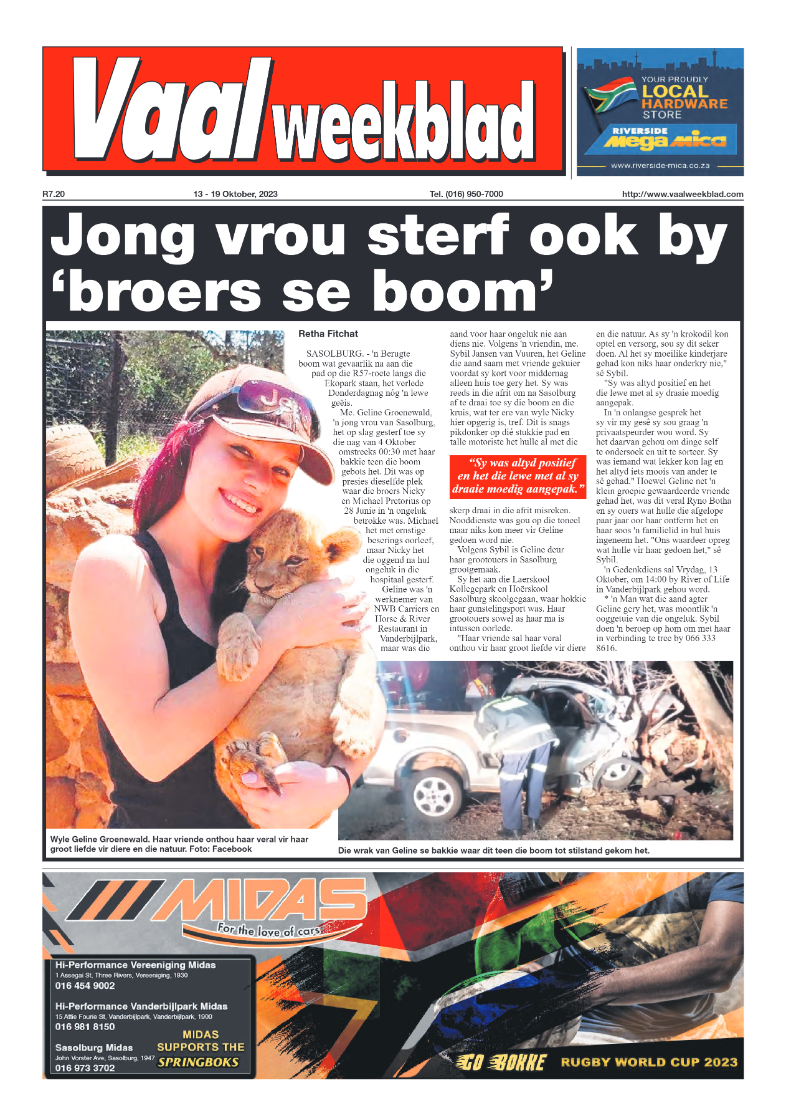 Vaalweekblad, 13 – 19 Oktober, 2023 page 1