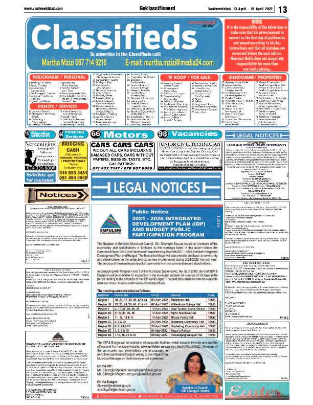 Vaalweekblad, 13 April – 15 April 2022 page 13