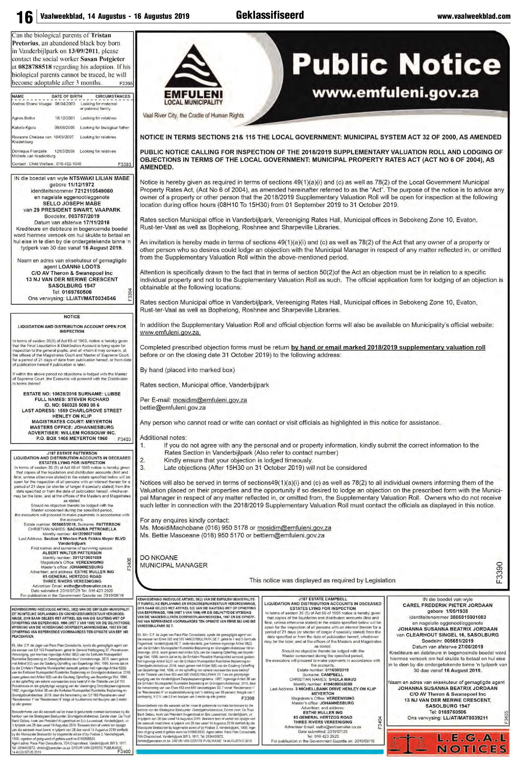 Vaalweekblad 14 – 16 Augustus 2019 page 16