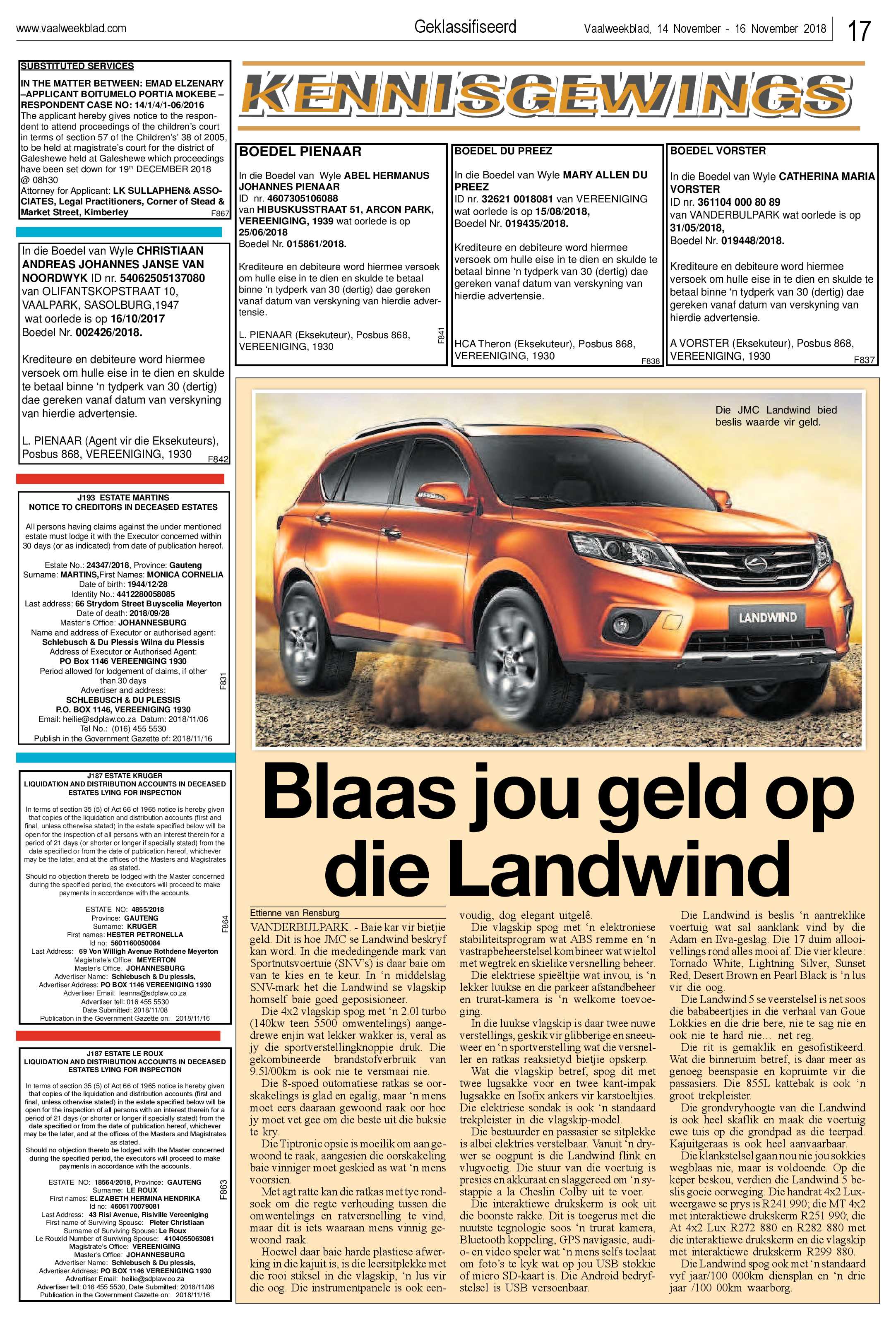 Vaalweekblad 14 – 16 November 2018 page 17