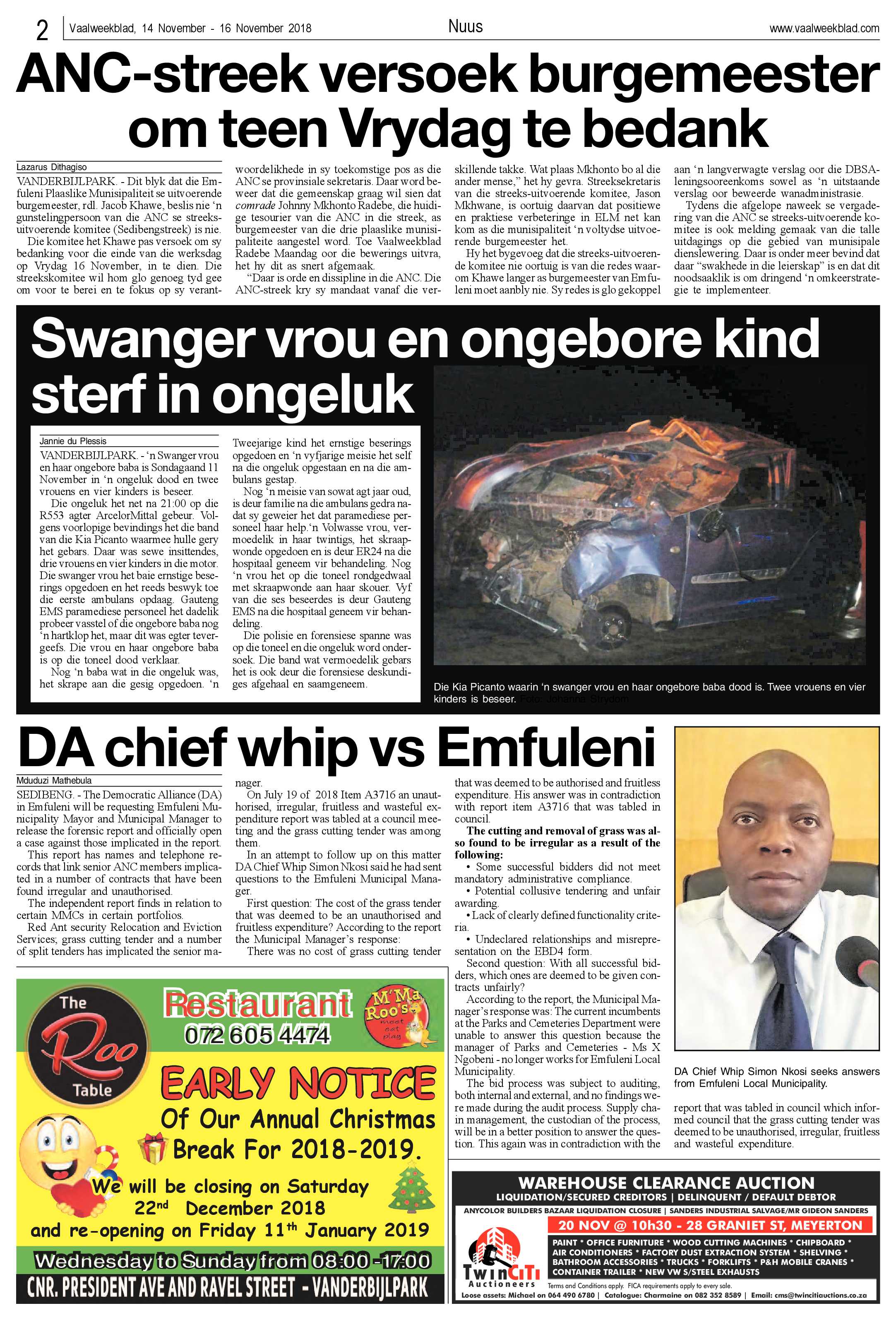 Vaalweekblad 14 – 16 November 2018 page 2