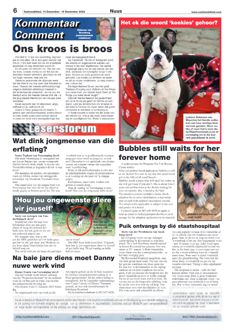 Vaalweekblad, 14 Desember- 16 Desember 2022 page 6