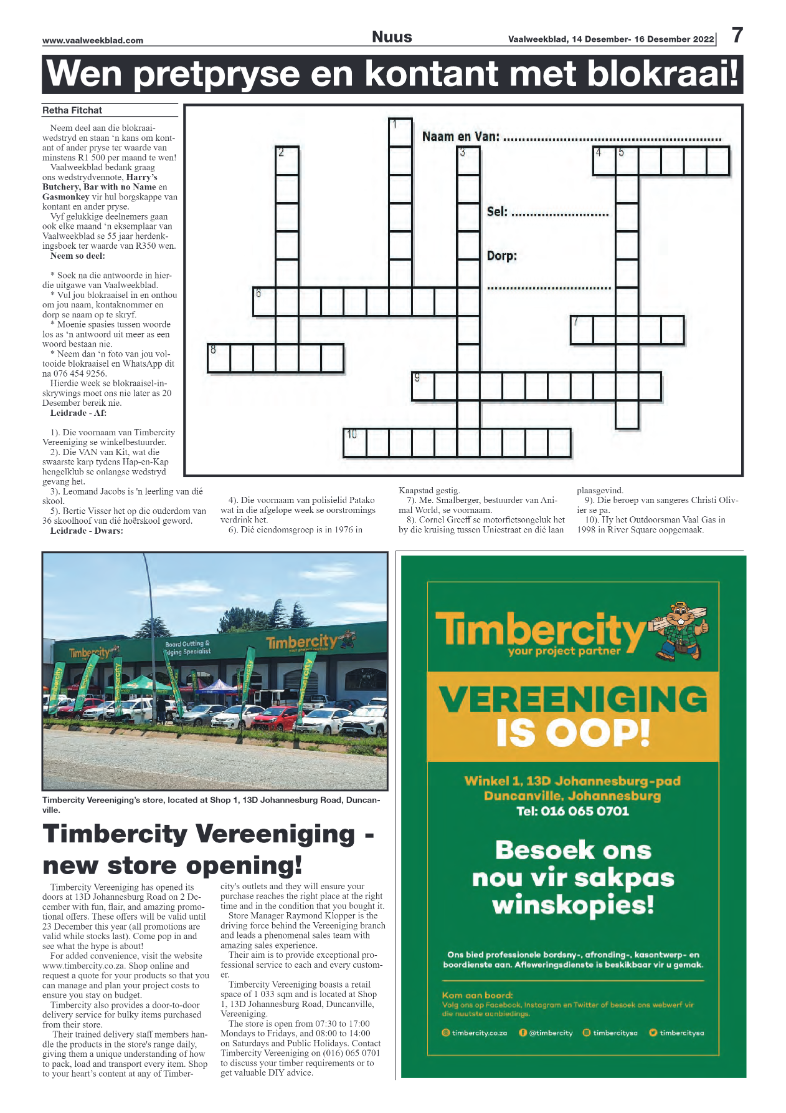 Vaalweekblad, 14 Desember- 16 Desember 2022 page 7