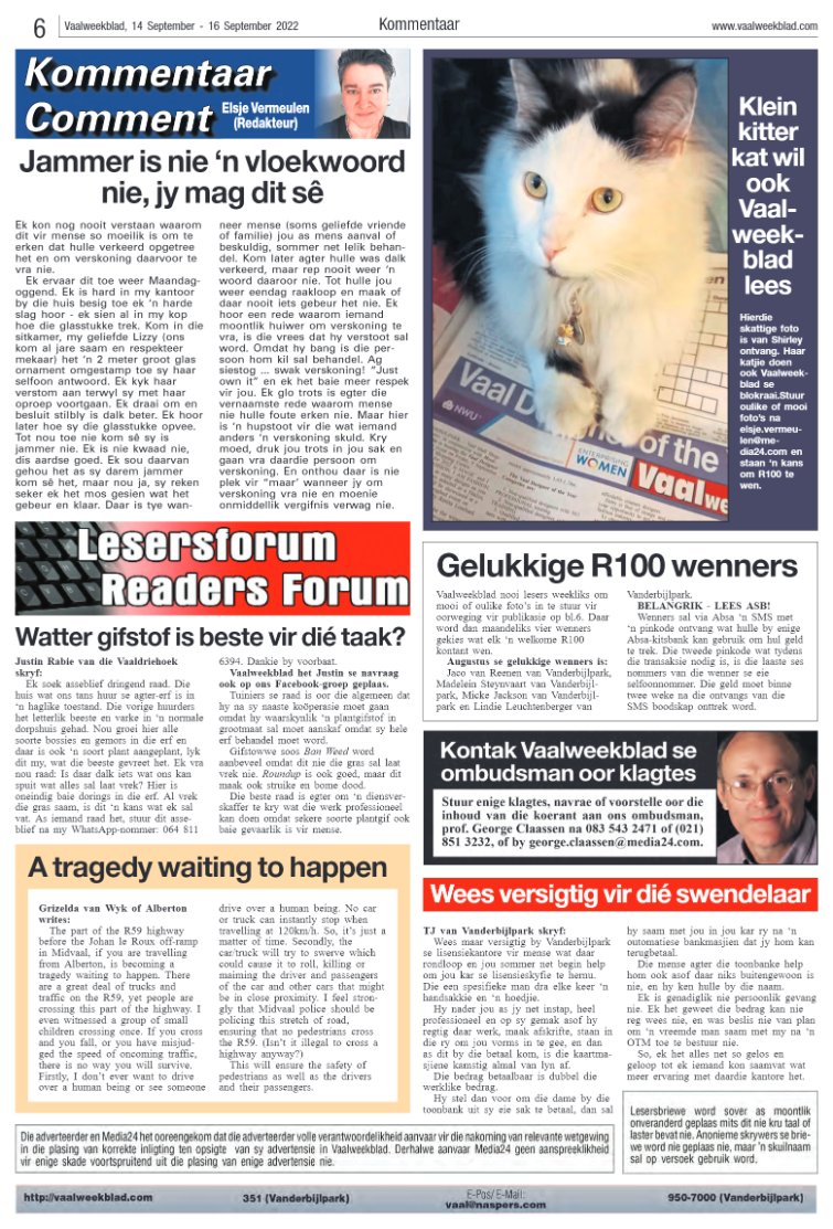 Vaalweekblad, 14 September – 16 September 2022 page 6