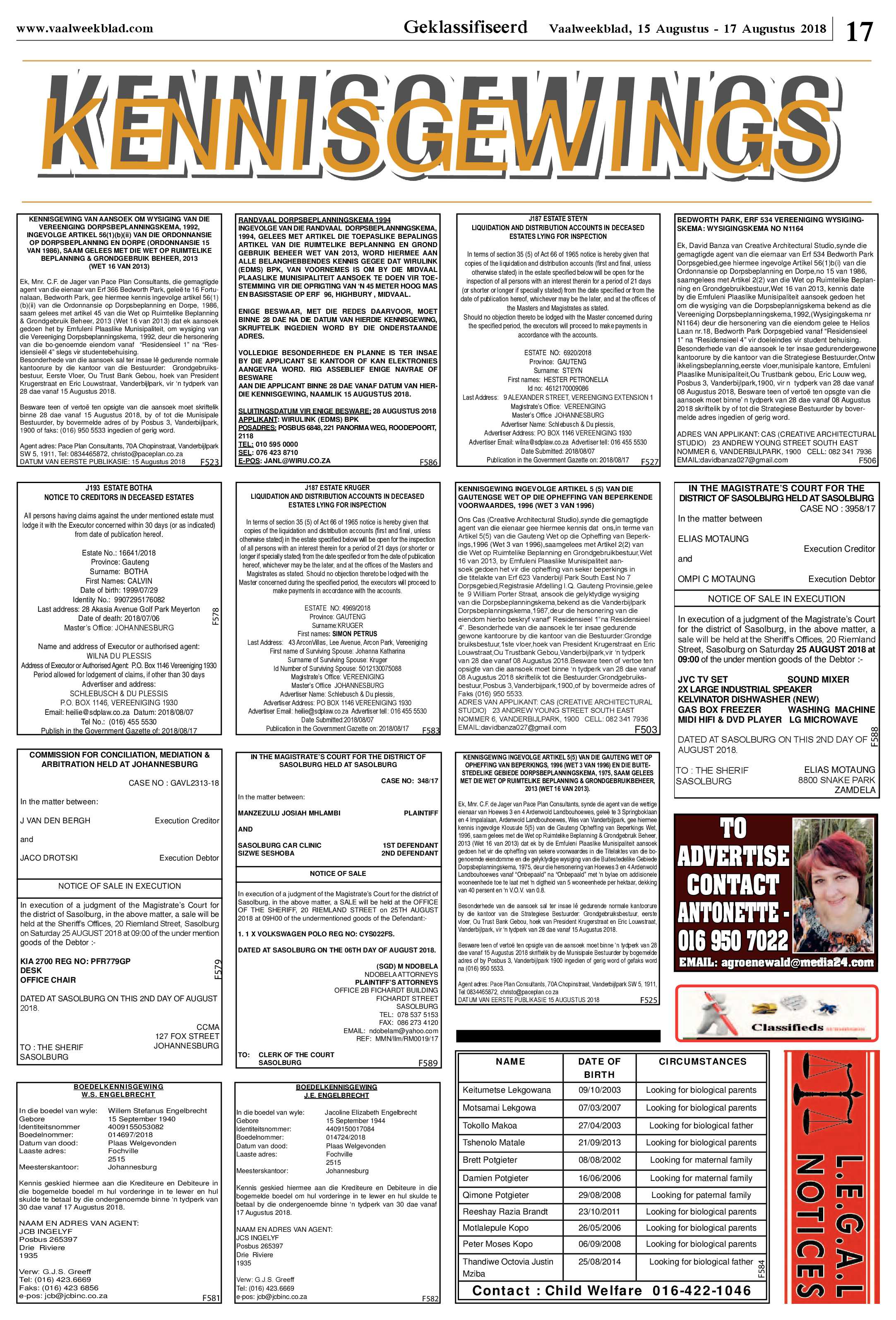 Vaalweekblad 15 – 17 Augustus 2018 page 17