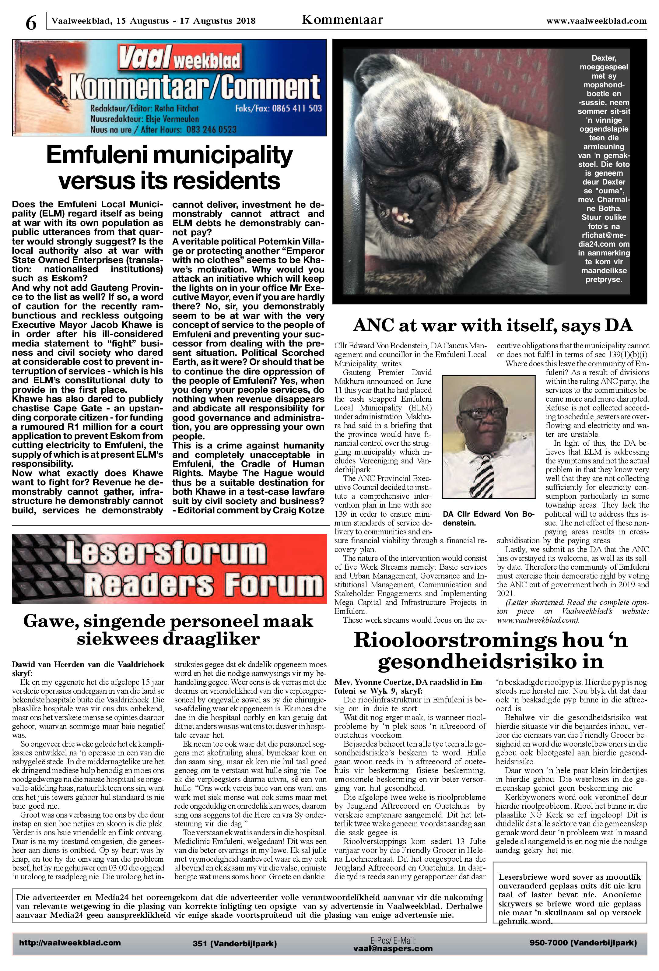 Vaalweekblad 15 – 17 Augustus 2018 page 6