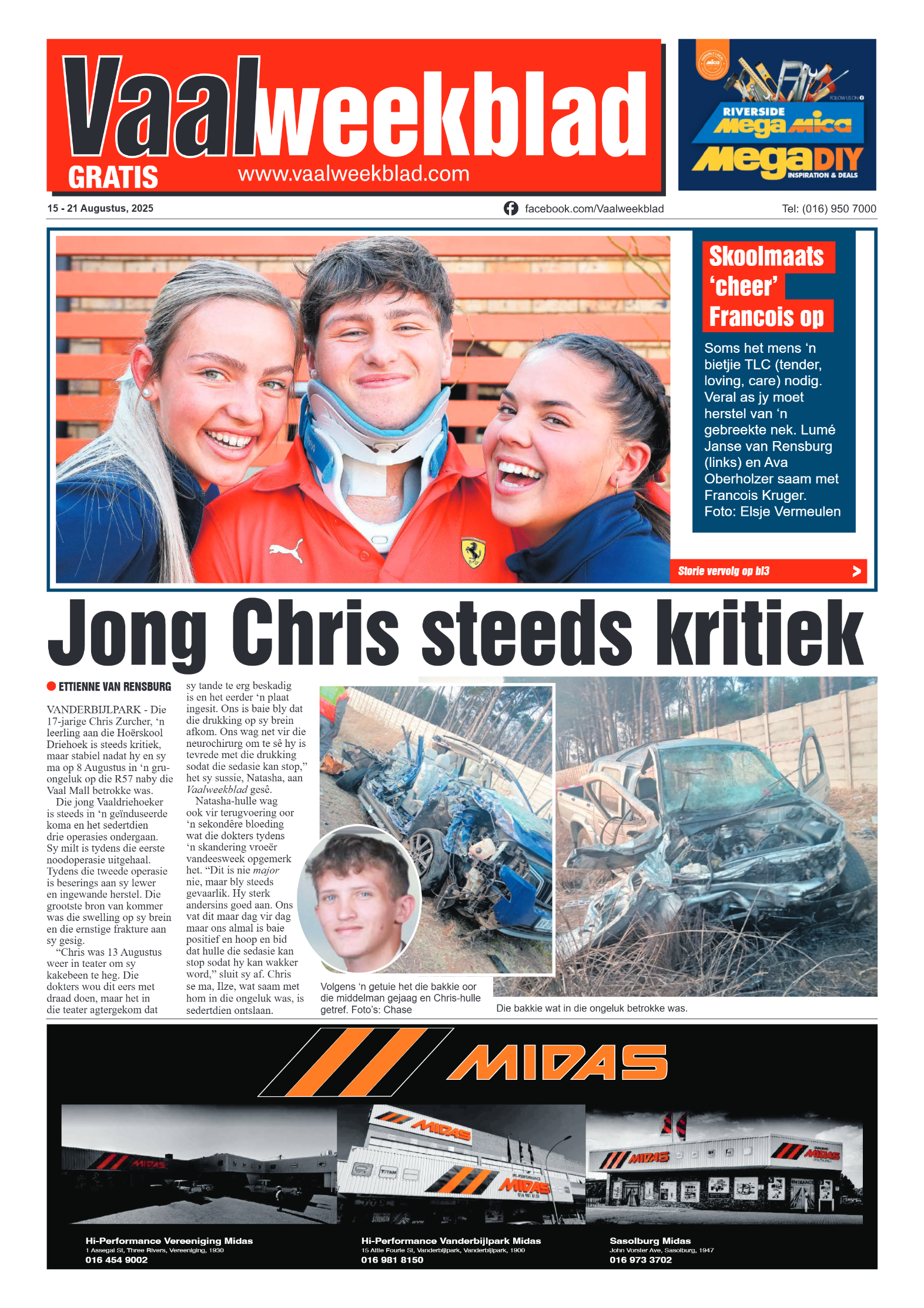 Vaalweekblad 15 – 21 Augustus, 2025 page 1