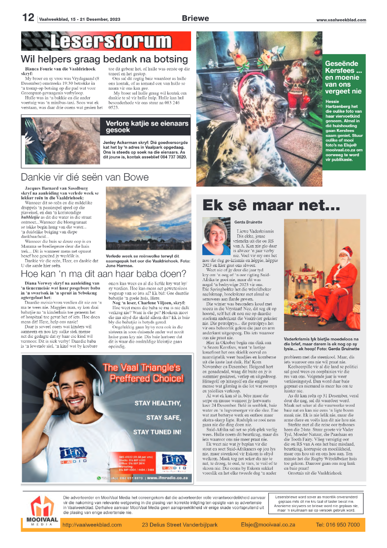 Vaalweekblad, 15 – 21 Desember, 2023 page 12