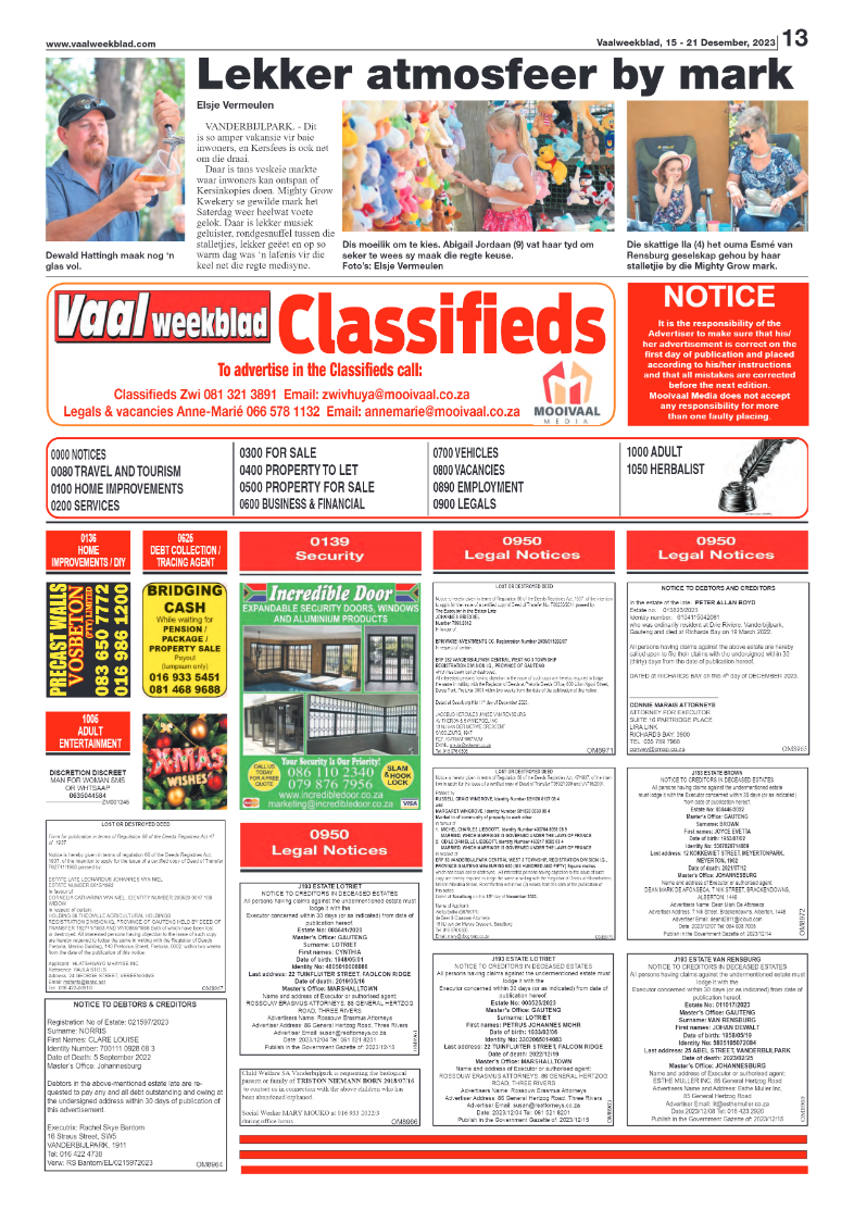 Vaalweekblad, 15 – 21 Desember, 2023 page 13