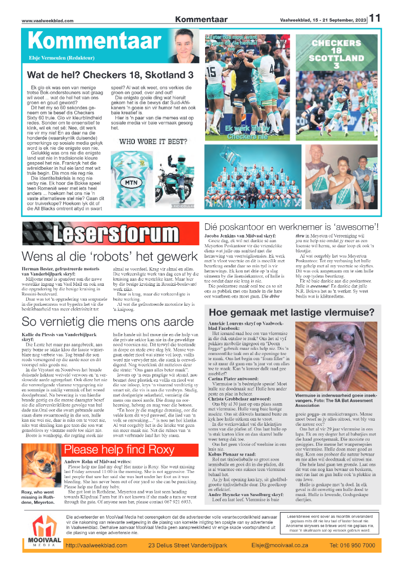 Vaalweekblad, 15 – 21 September, 2023 page 11
