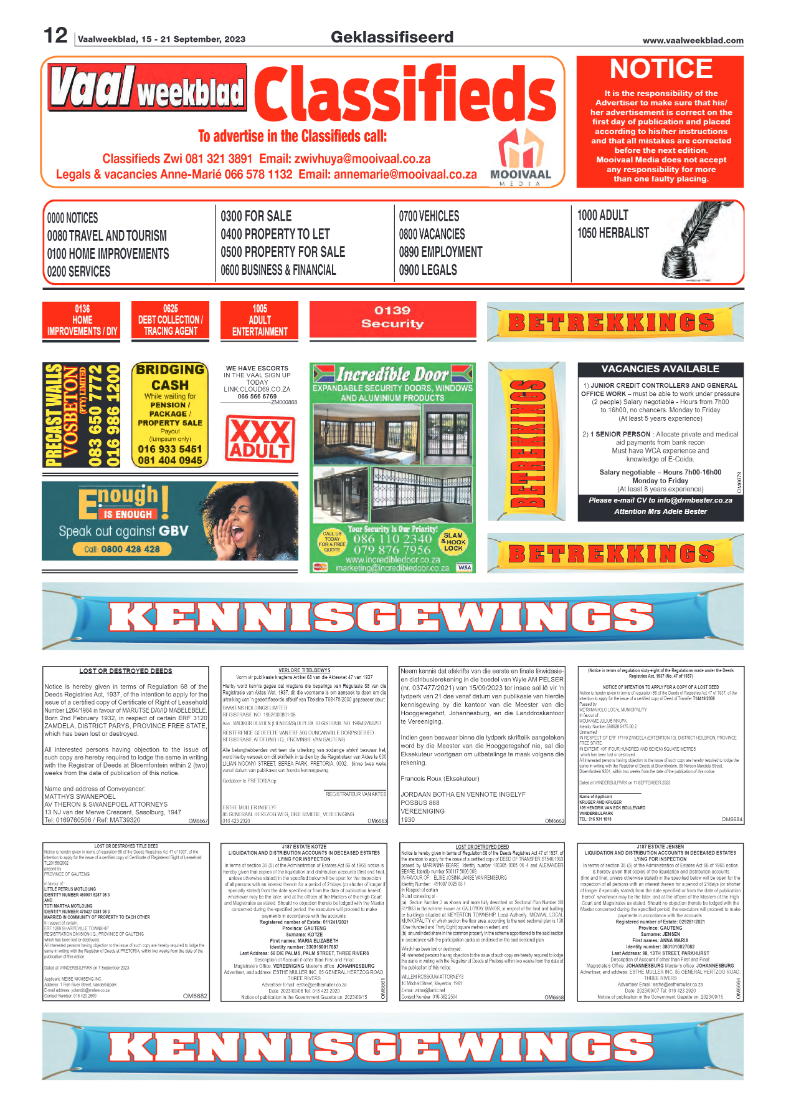Vaalweekblad, 15 – 21 September, 2023 page 12