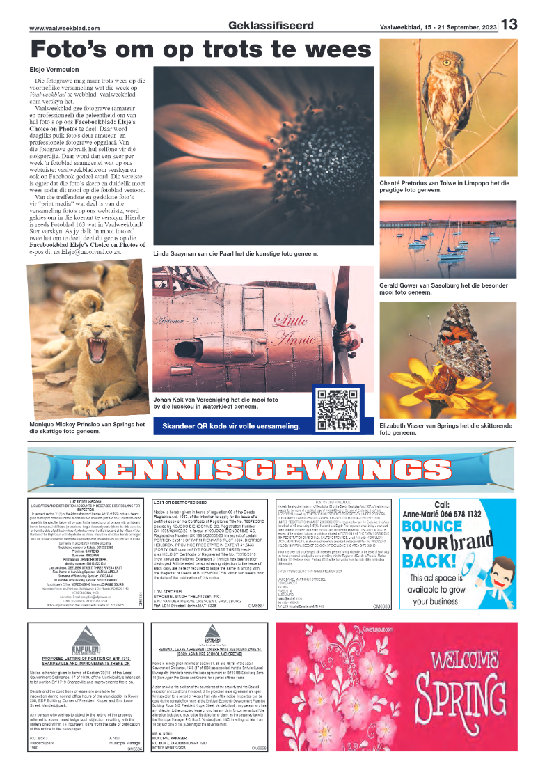 Vaalweekblad, 15 – 21 September, 2023 page 13