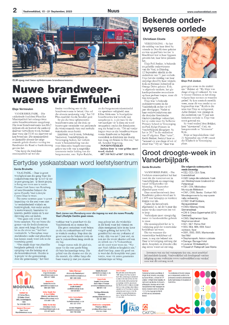 Vaalweekblad, 15 – 21 September, 2023 page 2