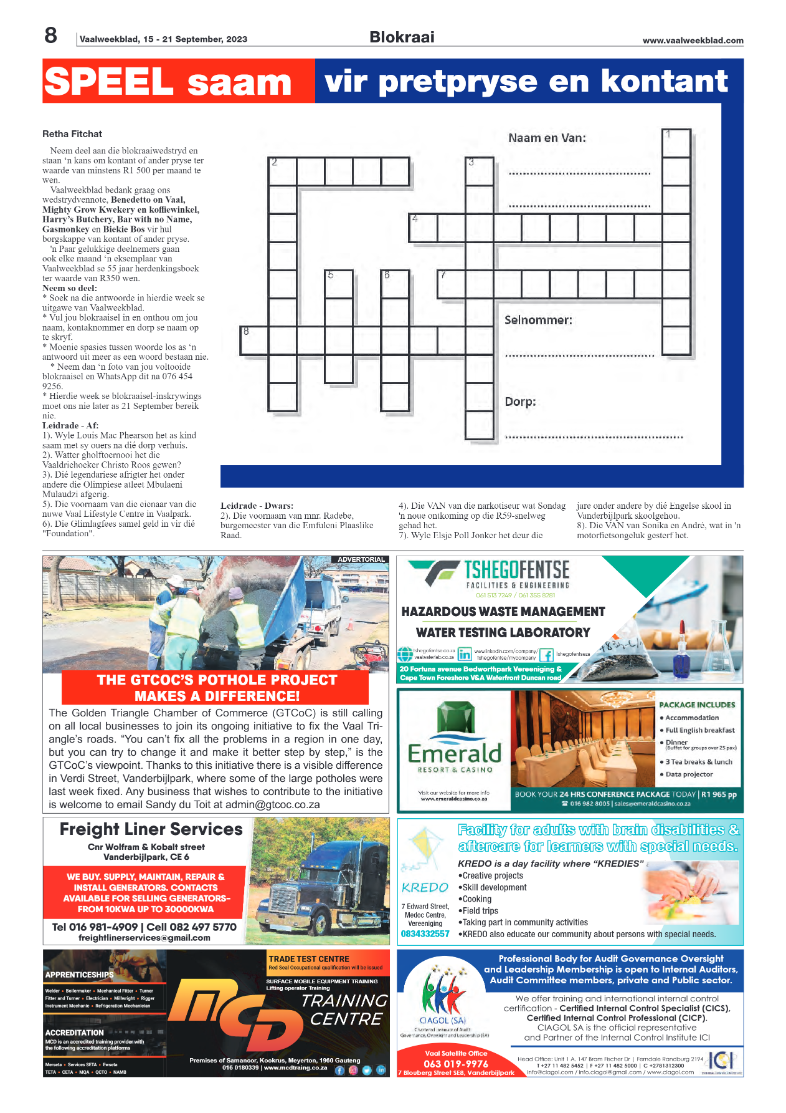 Vaalweekblad, 15 – 21 September, 2023 page 8