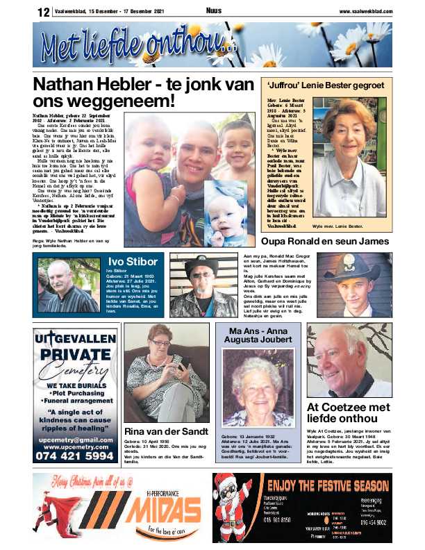 Vaalweekblad, 15 Desember – 17 Desember 2021 page 12