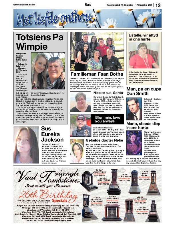 Vaalweekblad, 15 Desember – 17 Desember 2021 page 13