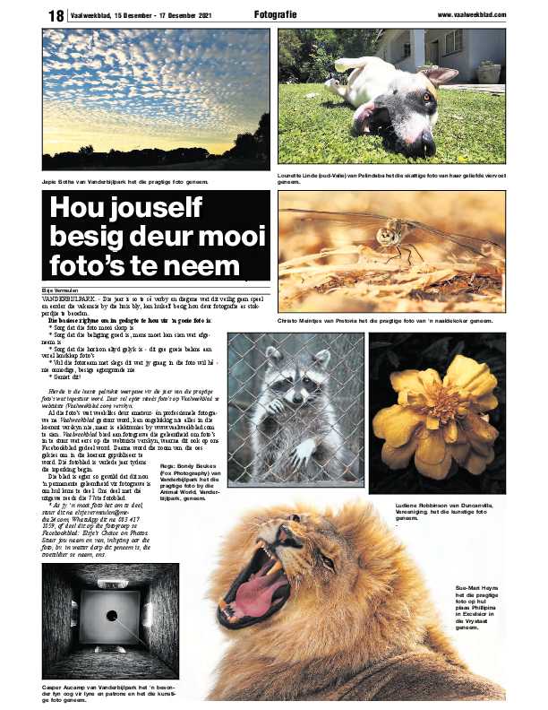 Vaalweekblad, 15 Desember – 17 Desember 2021 page 18